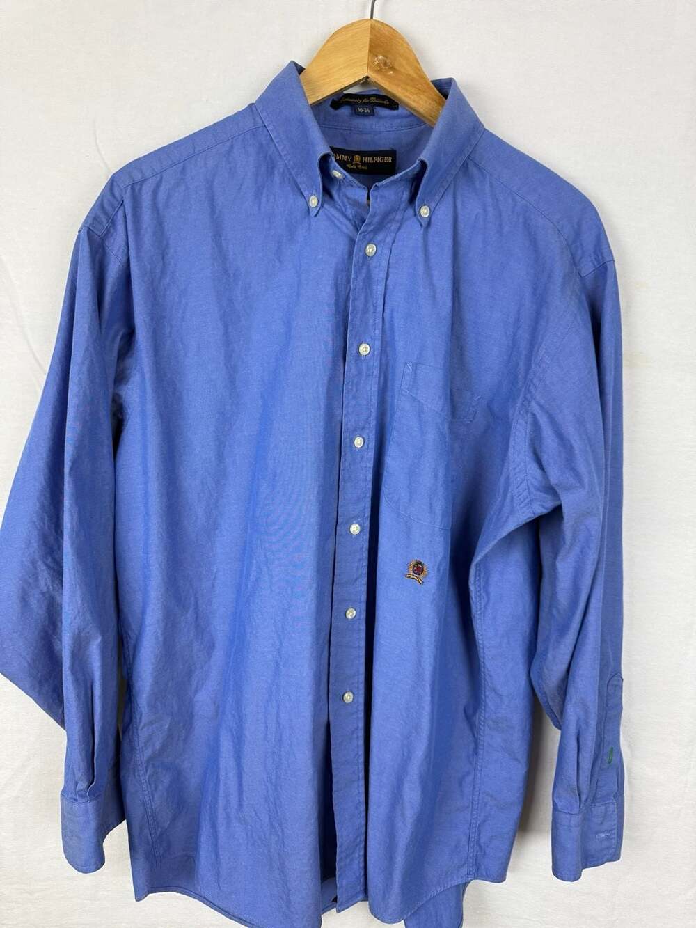 Tommy Hilfiger Gold Crest Button-Down Shirt Size 16-34 Blue Long Sleeve